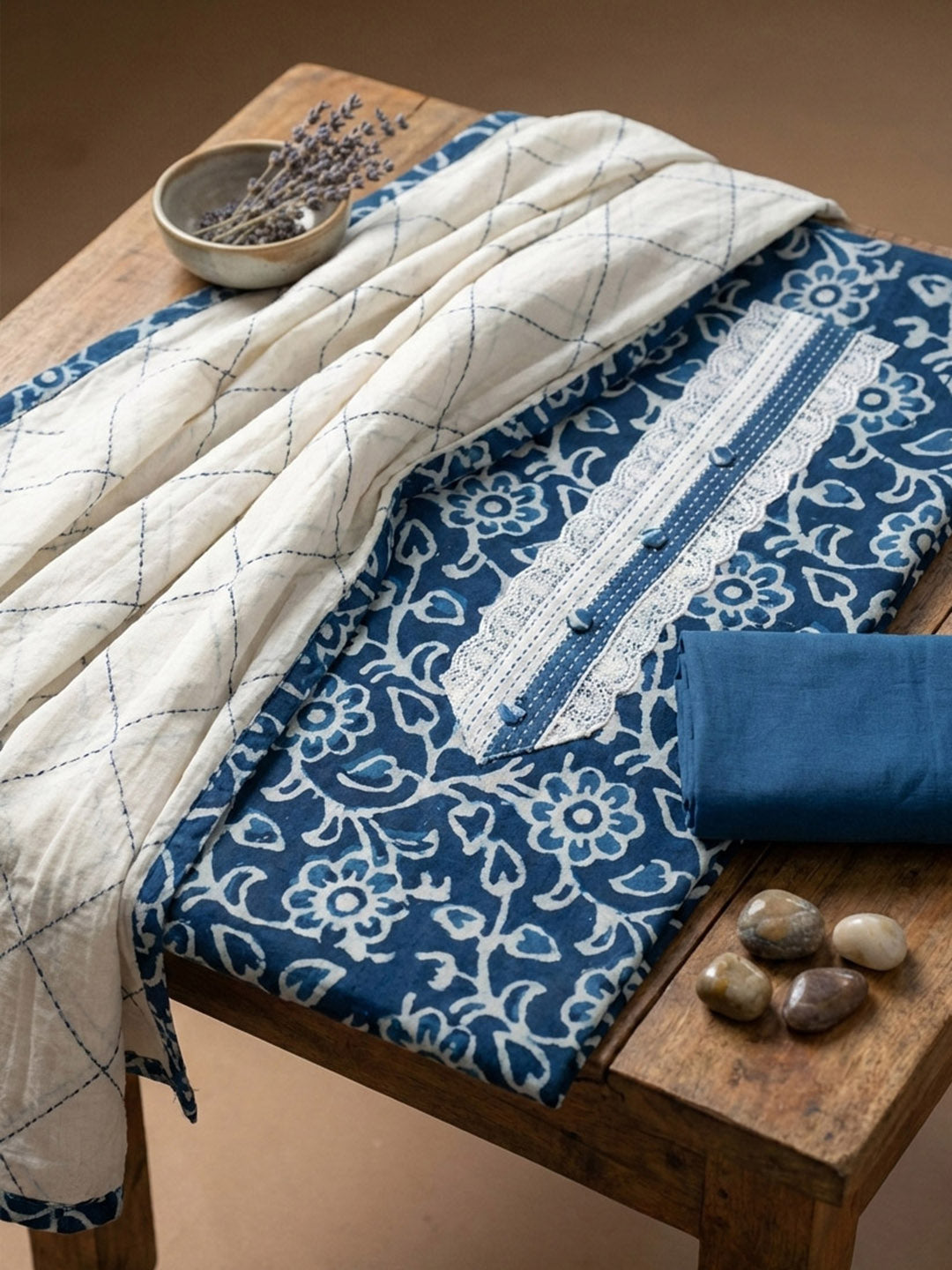 Printed Cotton Blend Unstitched Suit With Pant &amp; Dupatta