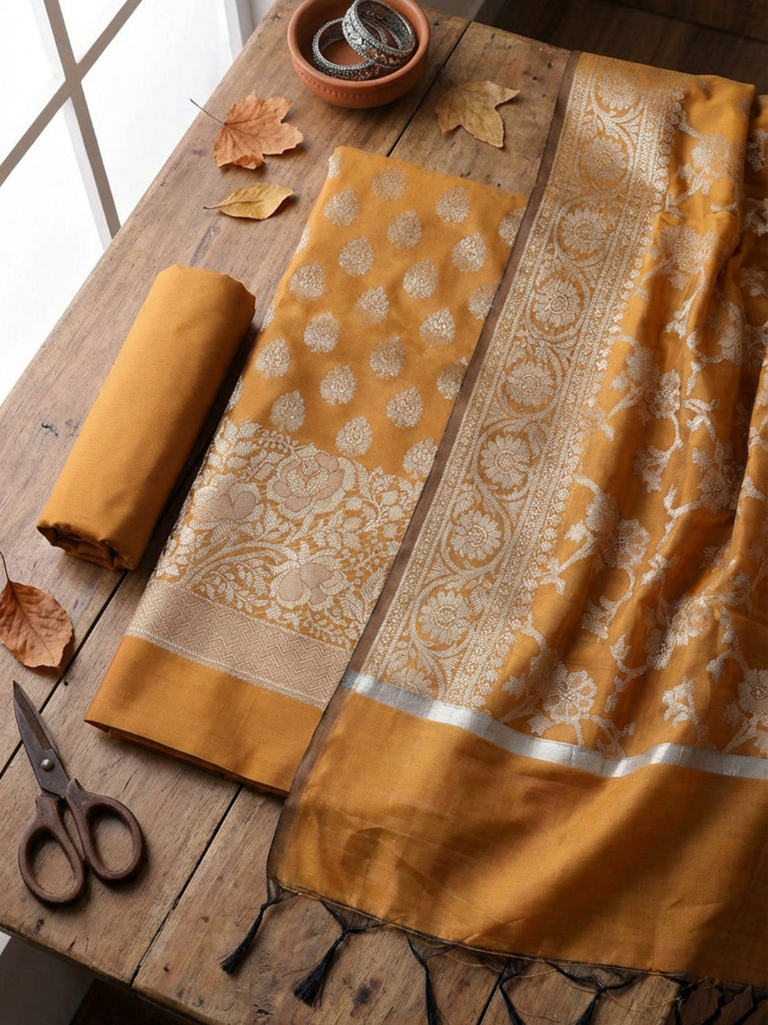 Banarasi Chanderi Unstitched Suit With Pant &amp; Dupatta