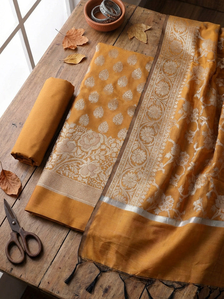 Banarasi Chanderi Unstitched Suit With Pant &amp; Dupatta