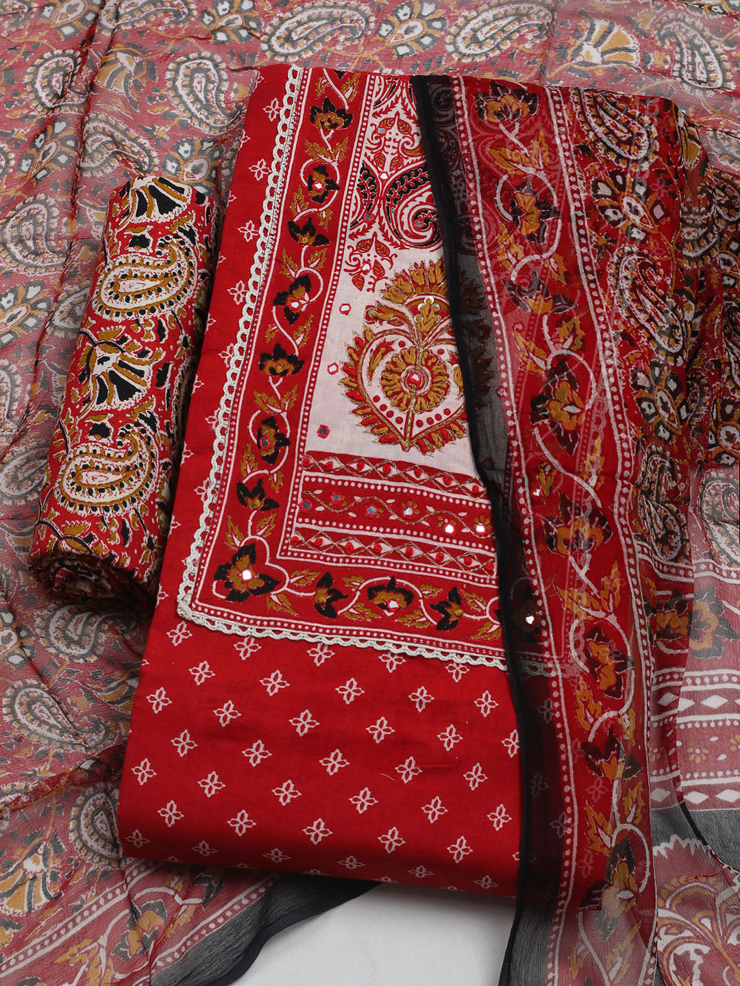 Embroidered Cotton Blend Unstitched Suit With Dupatta