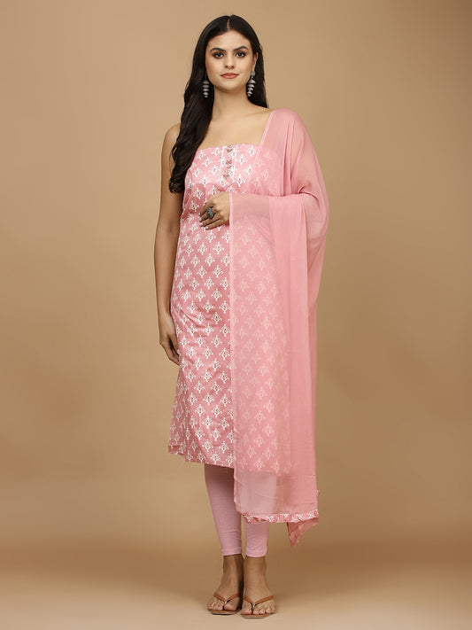 Neck Patti Printed Cotton Unstitched Suit With Dupatta