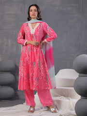 Neck Embroidery Muslin Kurta With Pants & Dupatta