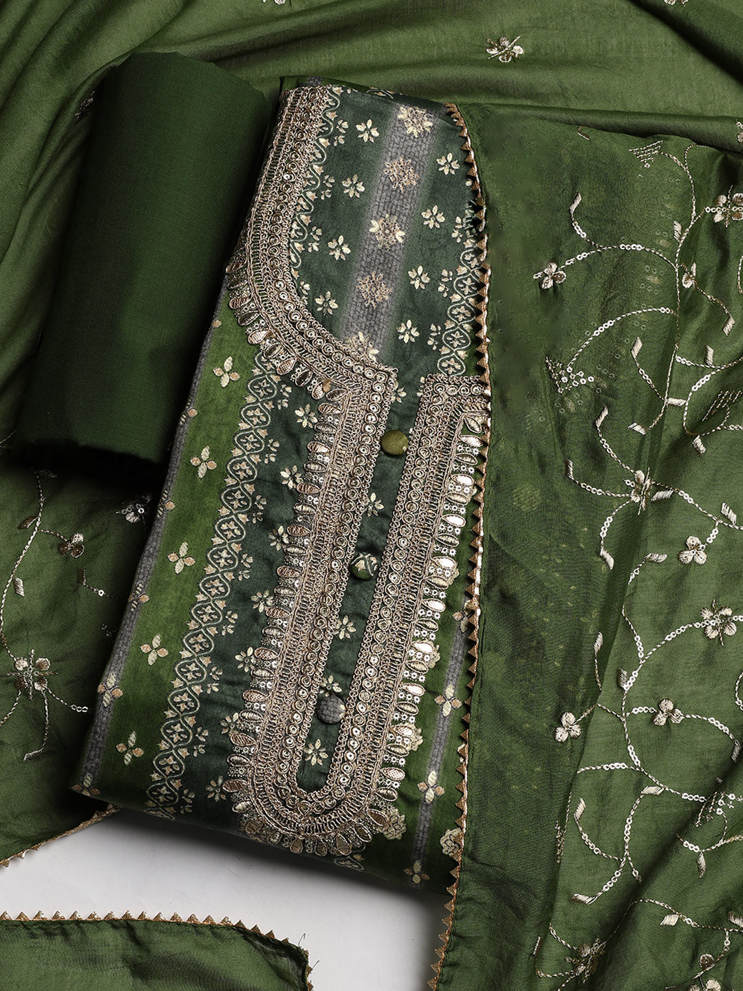 Neck Embroidered Cotton Blend Unstitched Suit With Dupatta