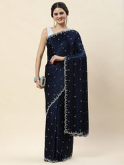 Cutdana Embroidery Chinon Saree