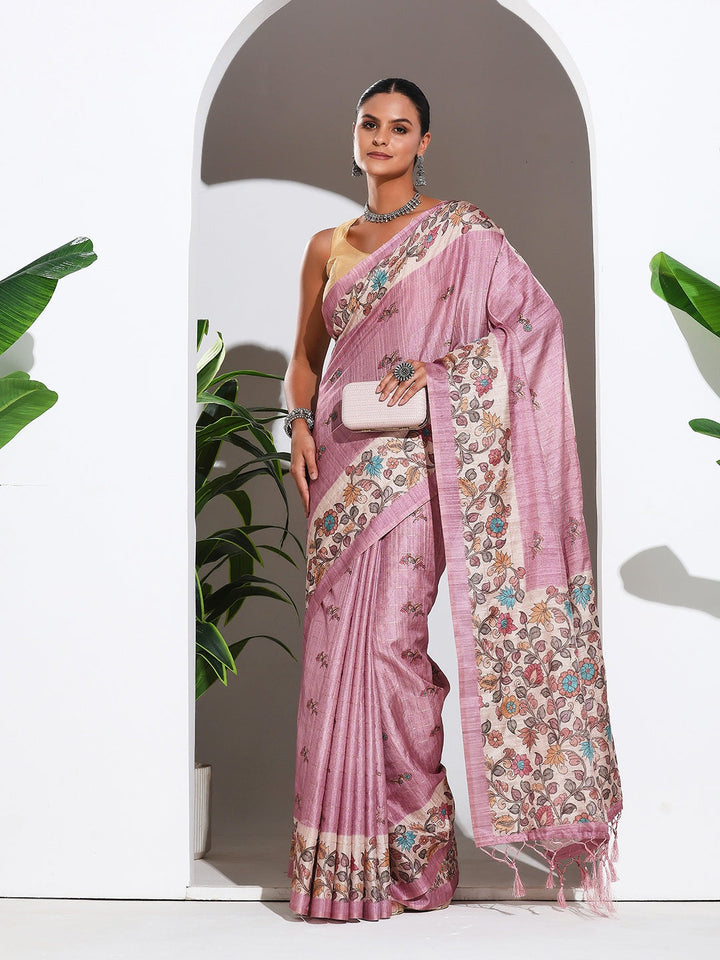 Floral Printed Tussar Silk Saree