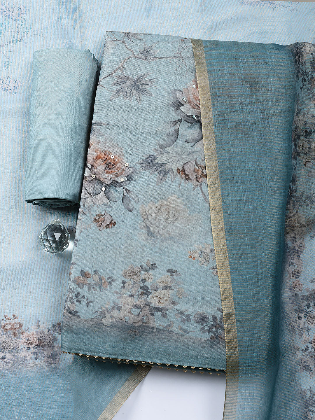 Embroidered Tissue Unstitched Suit With Pant Dupatta