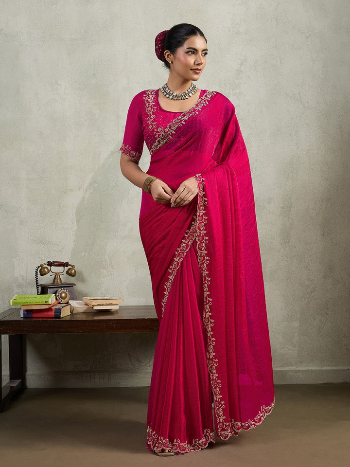 Embroidered Satin Saree