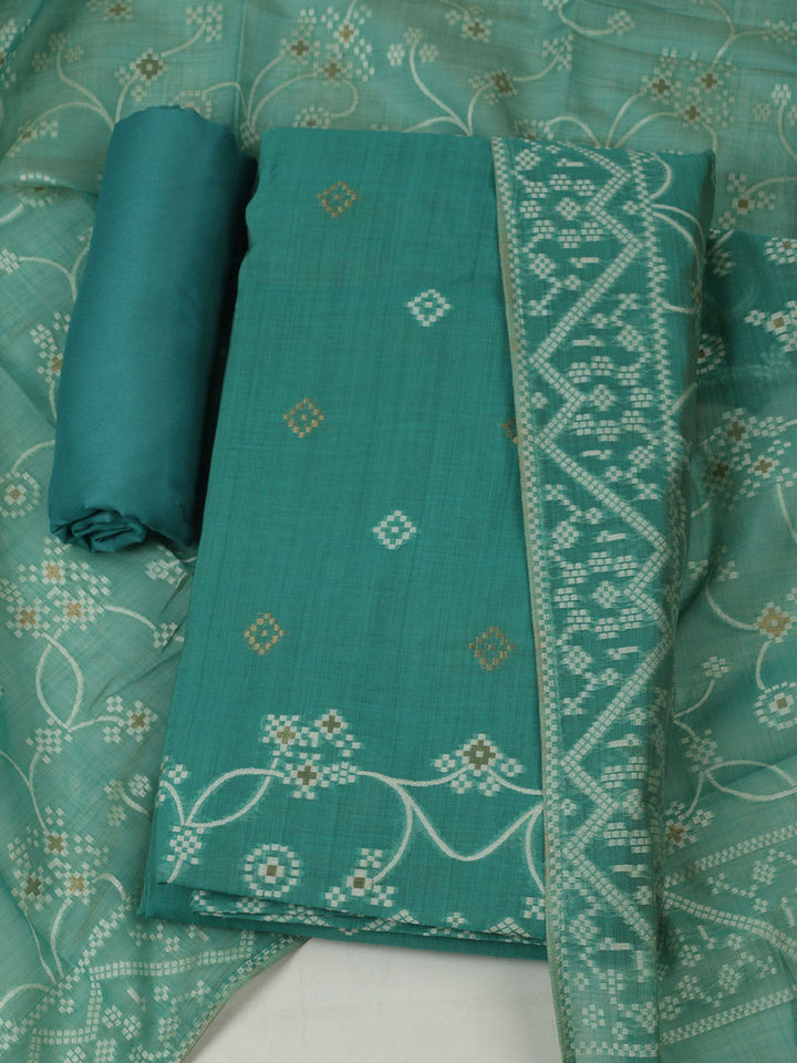 Embroidered Chanderi Unstitched Kurta With Pant &amp; Dupatta