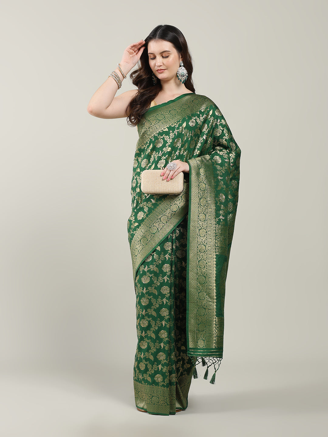 Zari Border Booti Art Silk Woven Saree