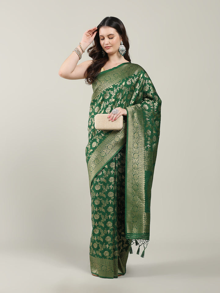 Zari Border Booti Art Silk Woven Saree