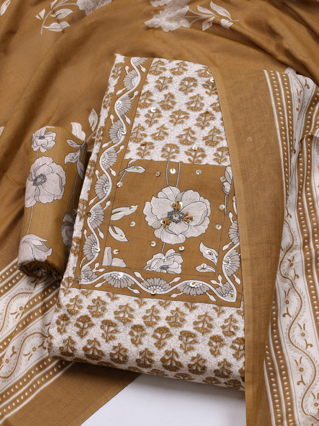 Printed Cotton Blend Unstitched Suit With Dupatta