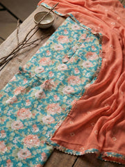 Printed Chanderi Unstitched Suit With Pant