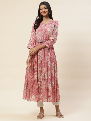 Floral Printed Flared Cotton Kurta