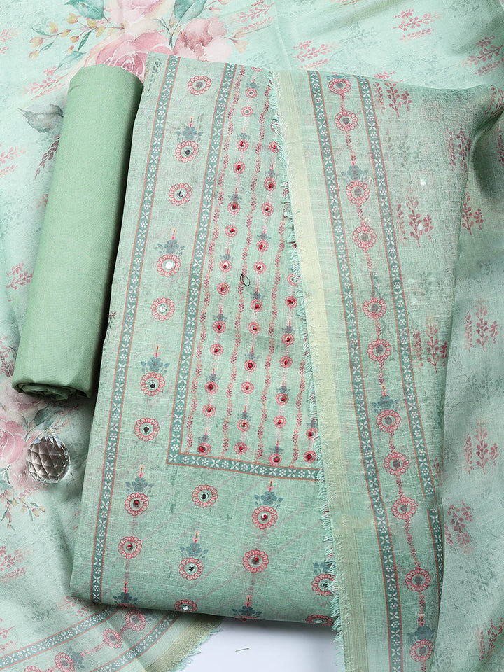Embellished Tissue Unstitched Suit With Pant &amp; Dupatta