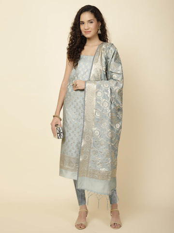 Woven Chanderi Unstitched Suit With Dupatta