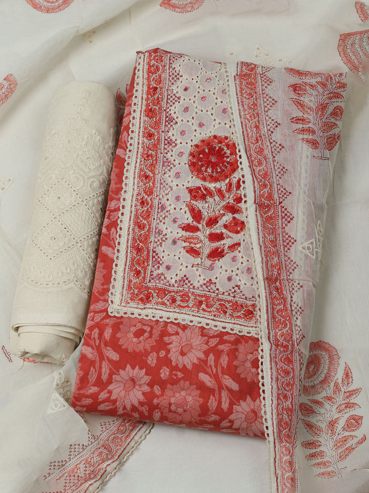 Printed Cotton Unstitched Suits Printed Suit With Pant &amp; Dupatta
