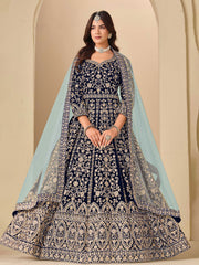 Embroidered Velvet Semi Stitched Kurta With Pant & Dupatta