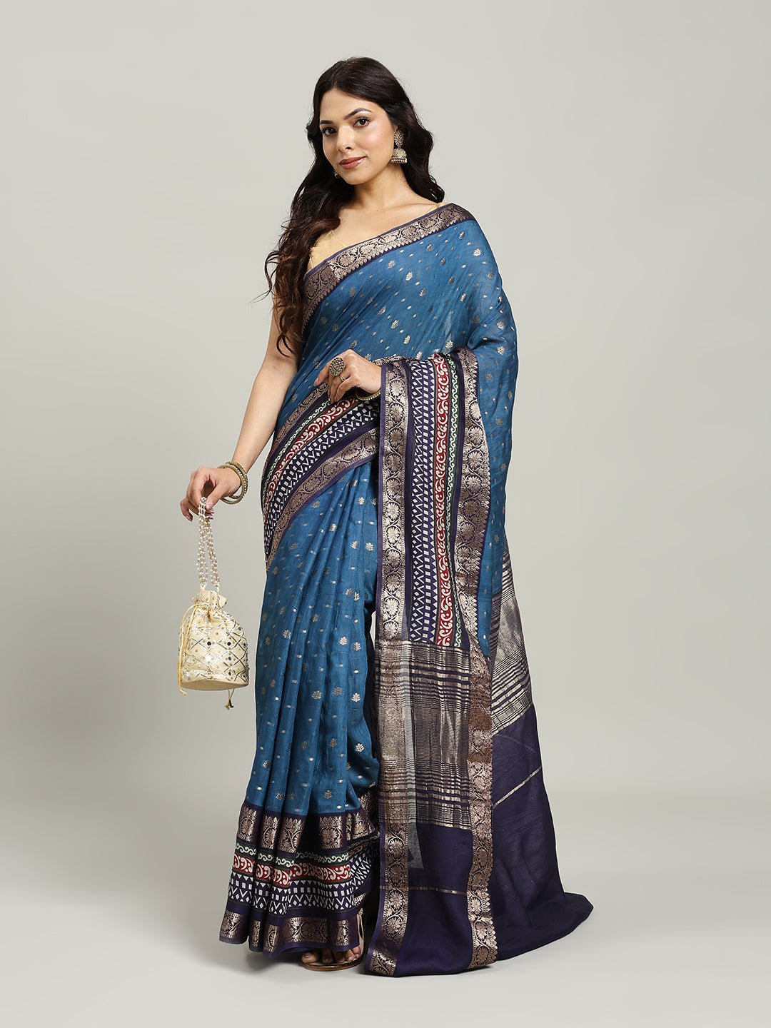 Digital Printed Cotton Blend Woven Saree