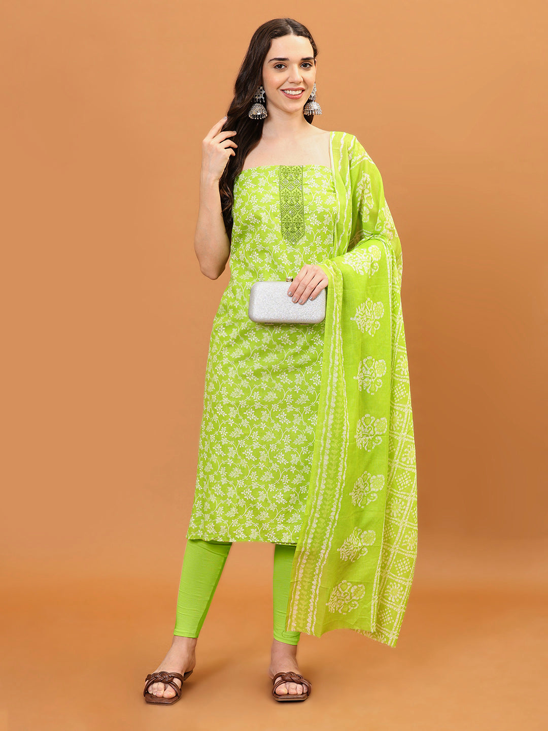 Neck Embroidered Cotton Blend Unstitched Suit Piece With Dupatta