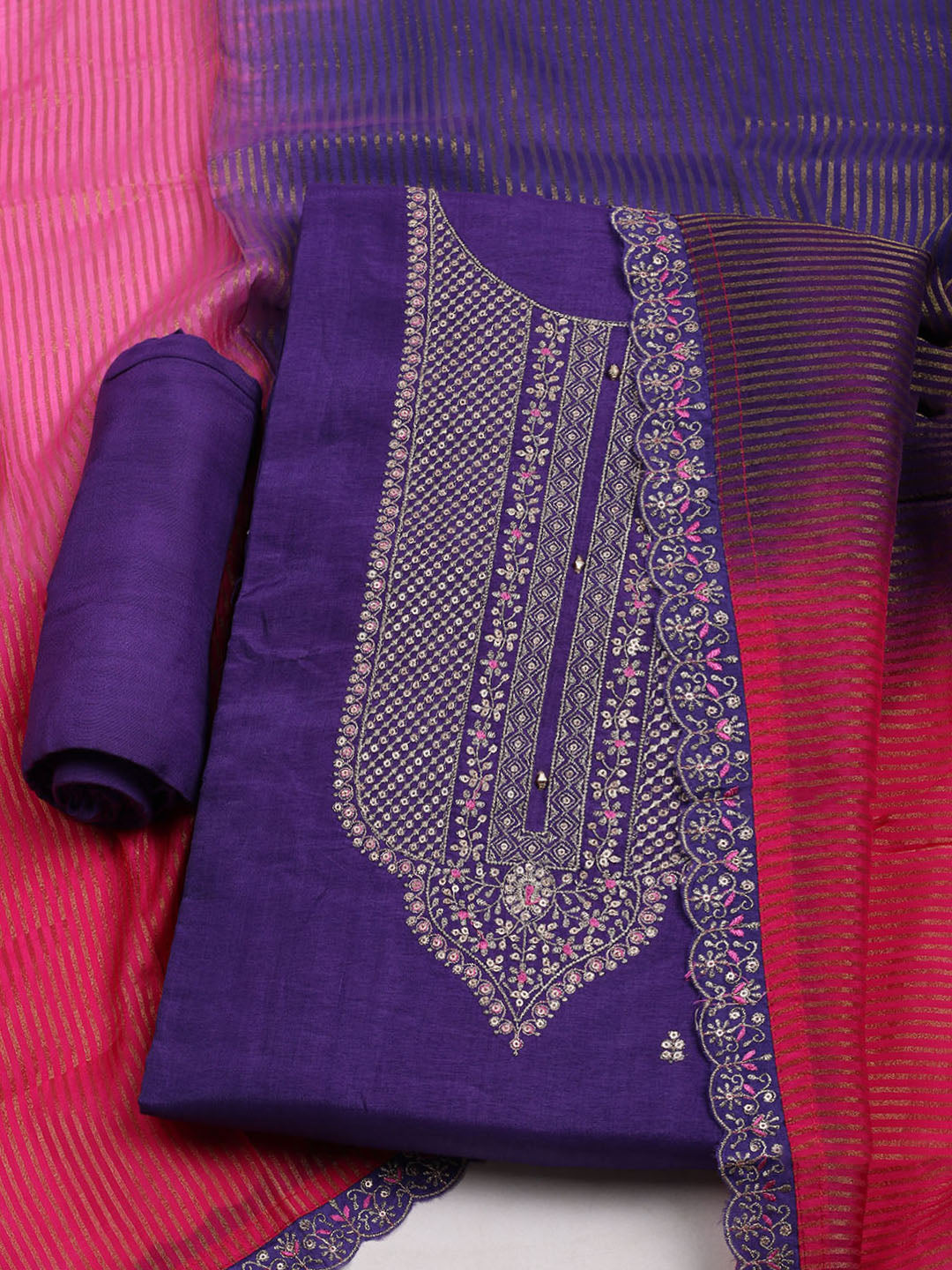 Embroidered Organza Unstitched Suit With Dupatta