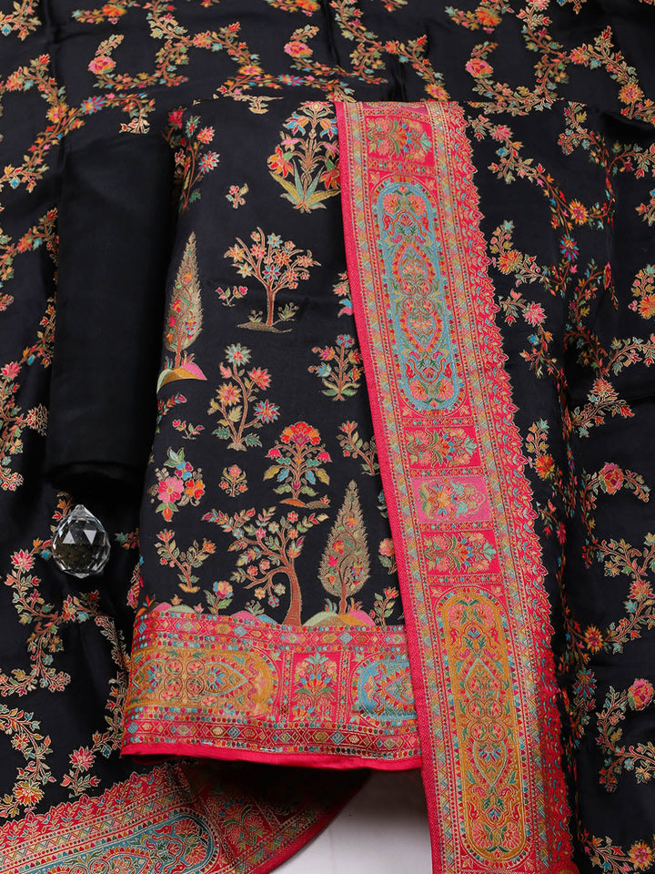 Woven Design Satin Unstitched Suit With Pant &amp; Dupatta