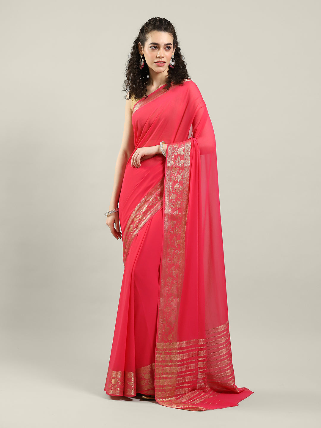 Zari Border Chiffon Woven Saree