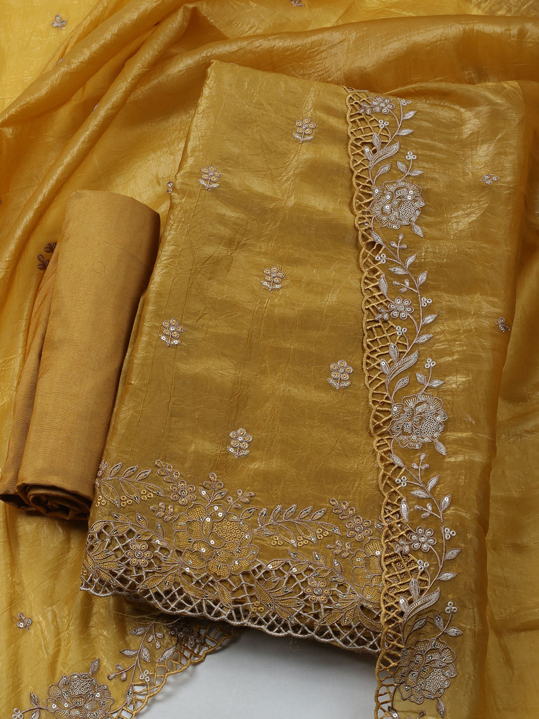 Embroidered Tissue Unstitched Suit With Dupatta