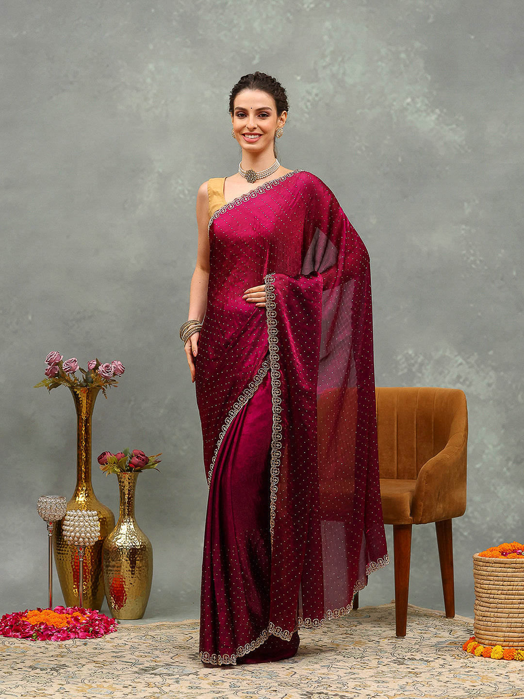 Embroidered Chiffon Saree