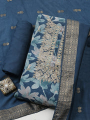 Printed Cotton Blend Unstitched Suit With Pant & Dupatta