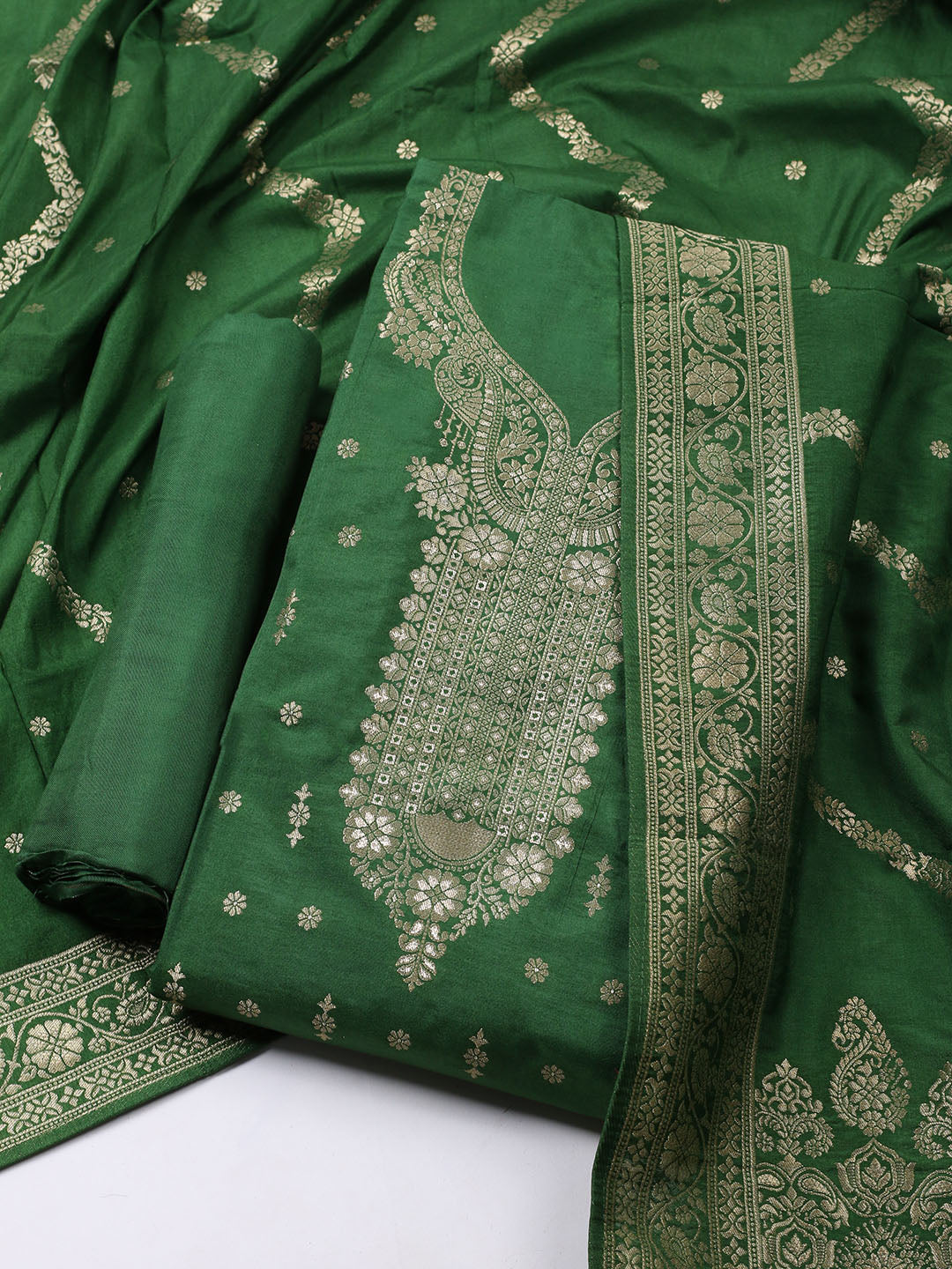 Neck Embroidered Chanderi Unstitched Suit With Dupatta