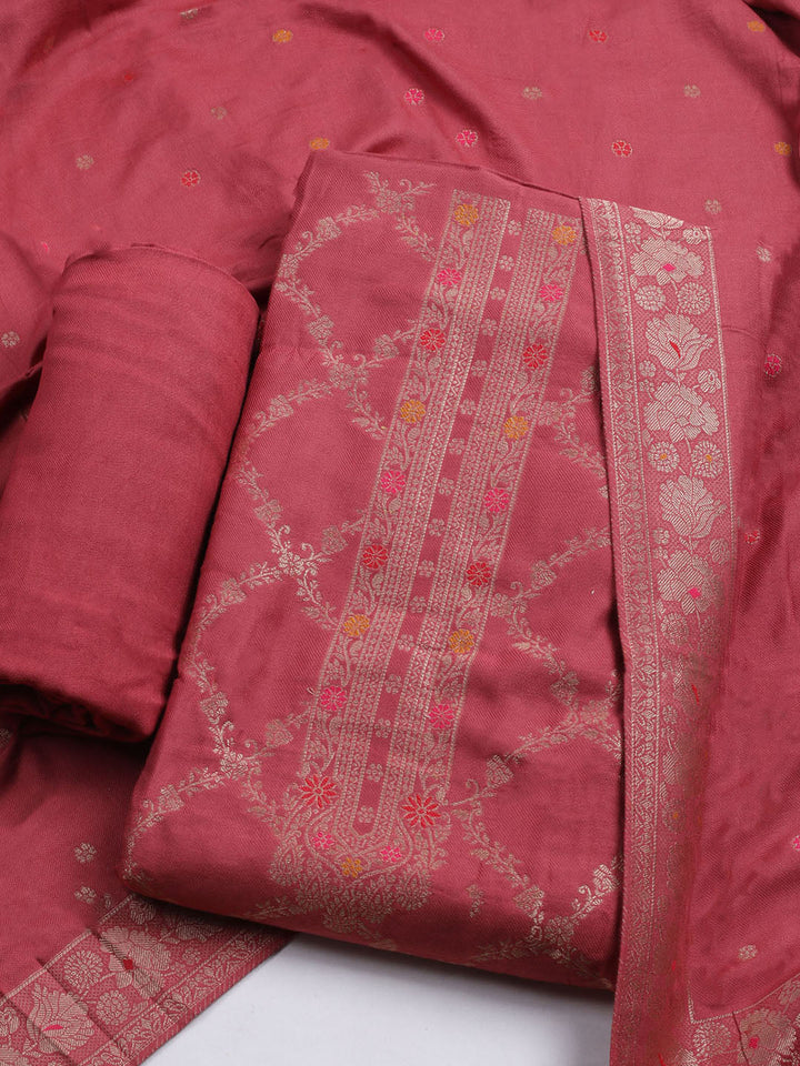 Pashmina Woven Design Unstitched Kurta With Pant &amp; Dupatta