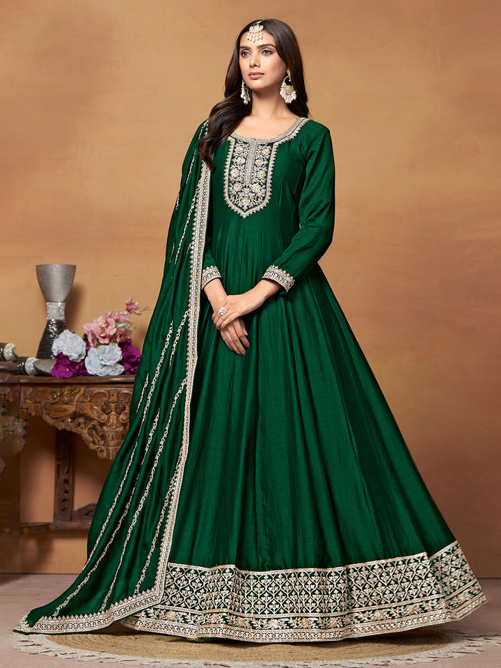 Embroidered Art Silk Semi Stitched Kurta With Salwar &amp; Dupatta