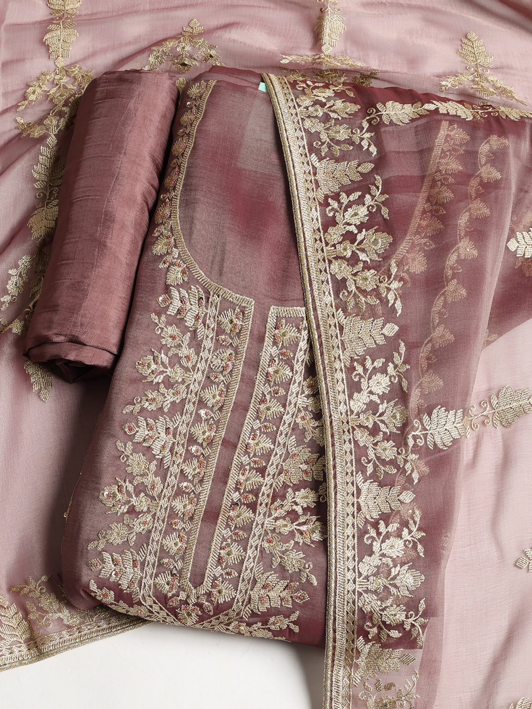 Embroidered Organza Unstitched Suit With Dupatta