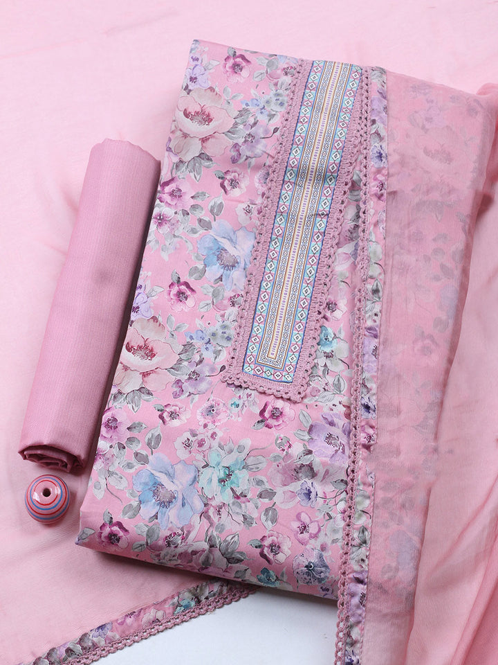 Embroidered Cotton Blend Unstitched Suit With Pant &amp; Dupatta