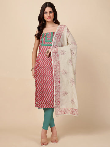 Neck Patti Cotton Unstitched Suit Dupatta