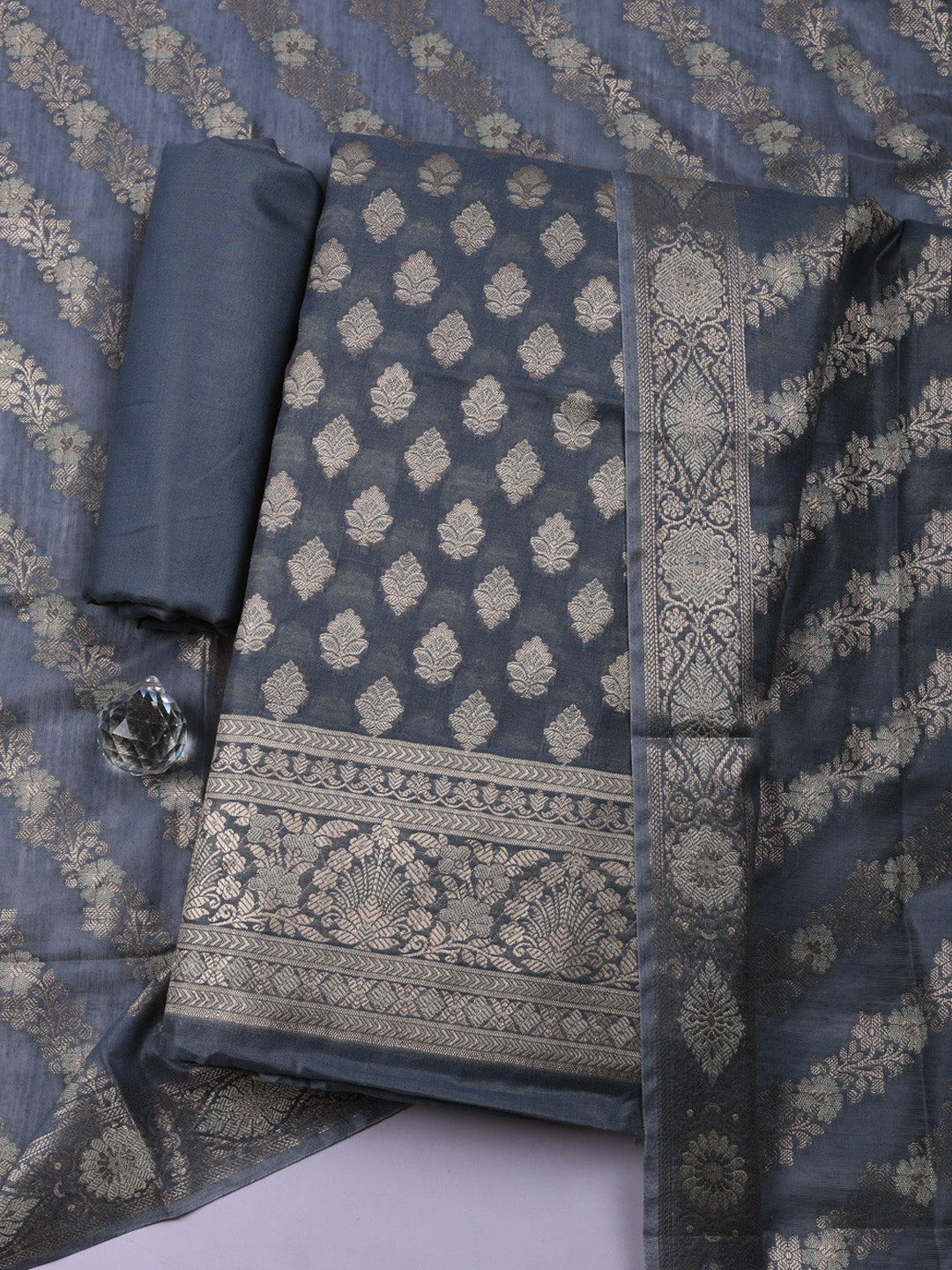 Woven Design Chanderi Unstitched Suit With Pant &amp; Dupatta