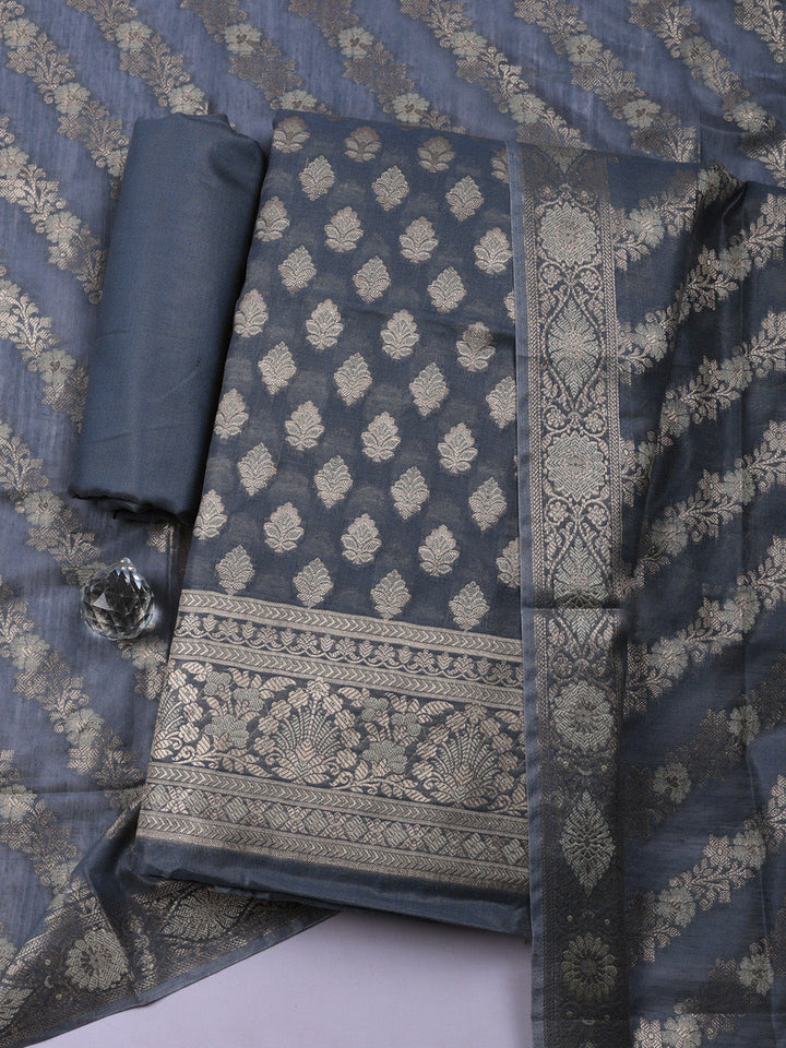 Woven Design Chanderi Unstitched Suit With Pant &amp; Dupatta