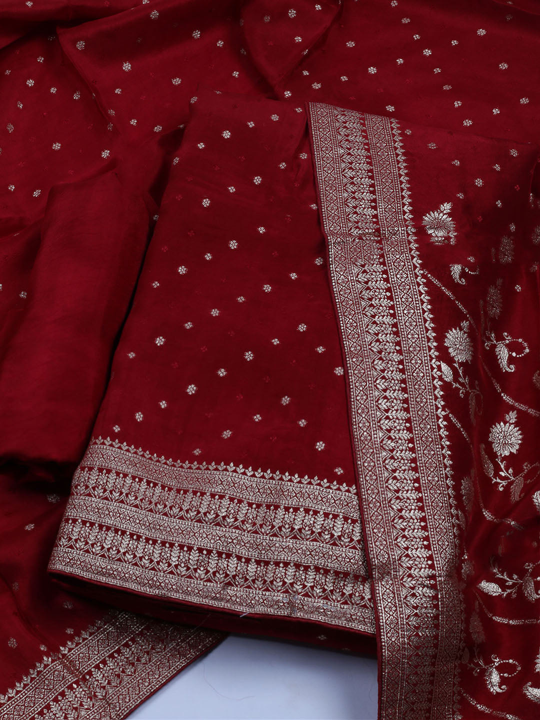 Embroidered Art Silk Unstitched Suit With Dupatta