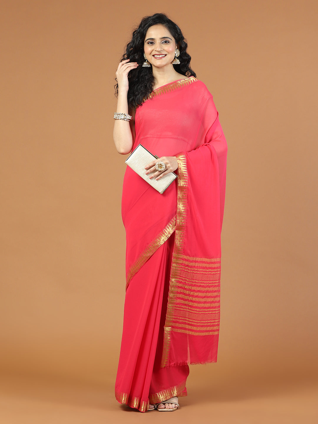Zari Border Booti Chiffon Woven Saree