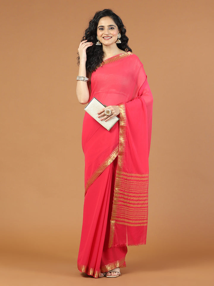 Zari Border Booti Chiffon Woven Saree