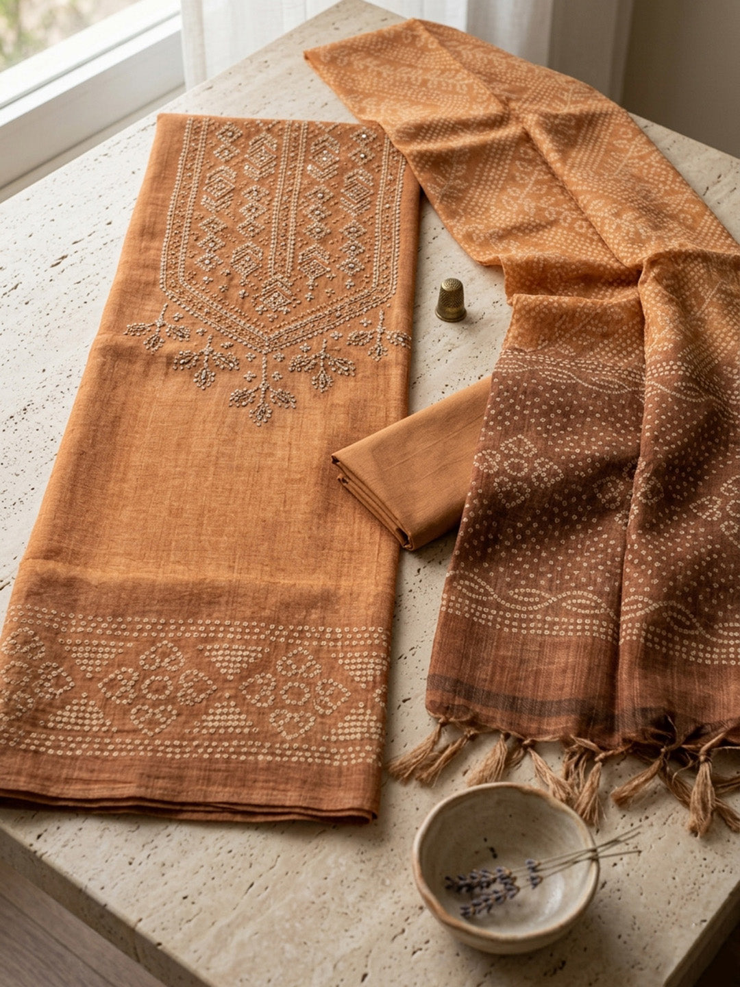 Embroidered Tissue Unstitched Suit With Pant &amp; Dupatta