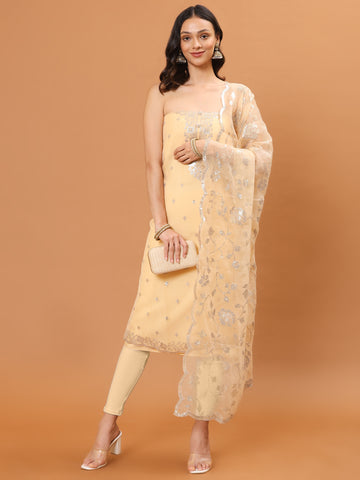 Neck Embroidered Organza Unstitched Suit With Dupatta