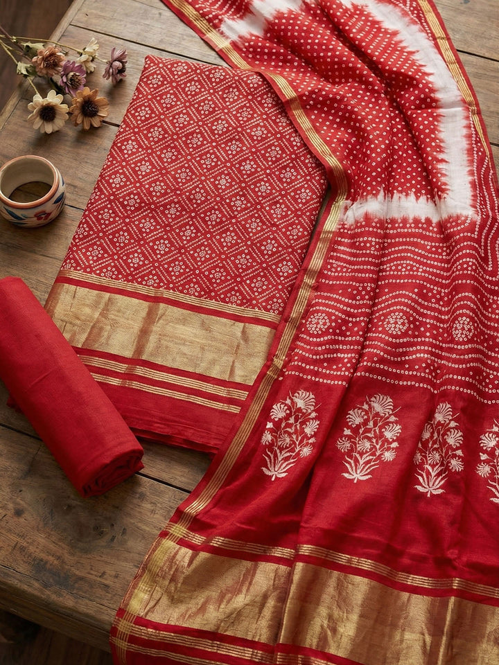 Digital Printed Cotton Blend Unstitched Suit With Pant &amp; Dupatta