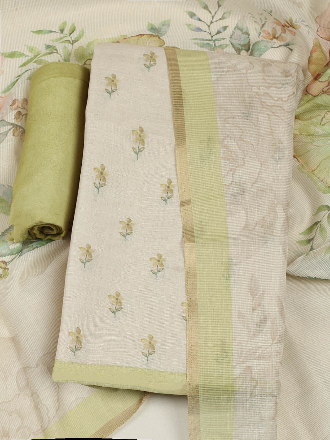 Printed Tissue Unstitched Suit With Pant &amp; Dupatta