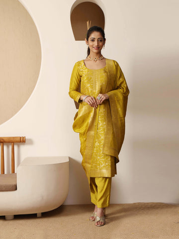 Woven Chanderi Unstitched Suit With Dupatta