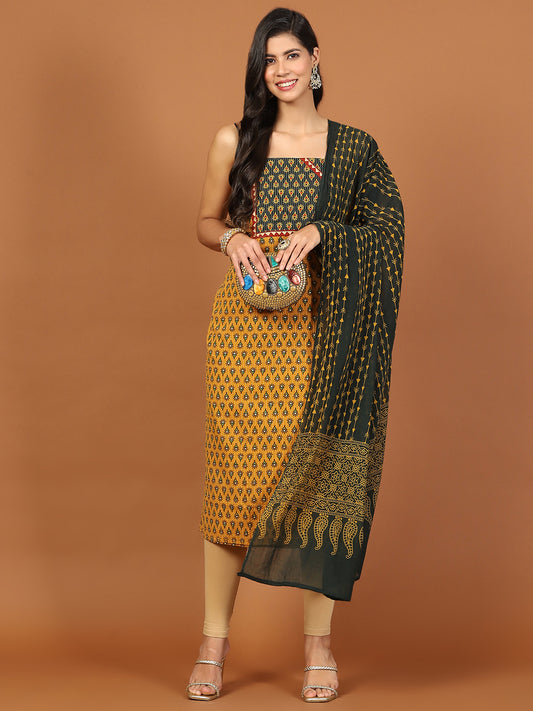 Neck Patch Printed Cotton Blend Unstitched Suit Piece With Dupatta