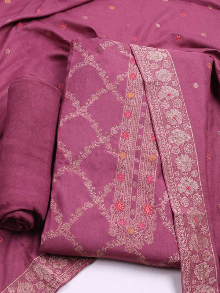 Pashmina Woven Design Unstitched Kurta With Pant &amp; Dupatta