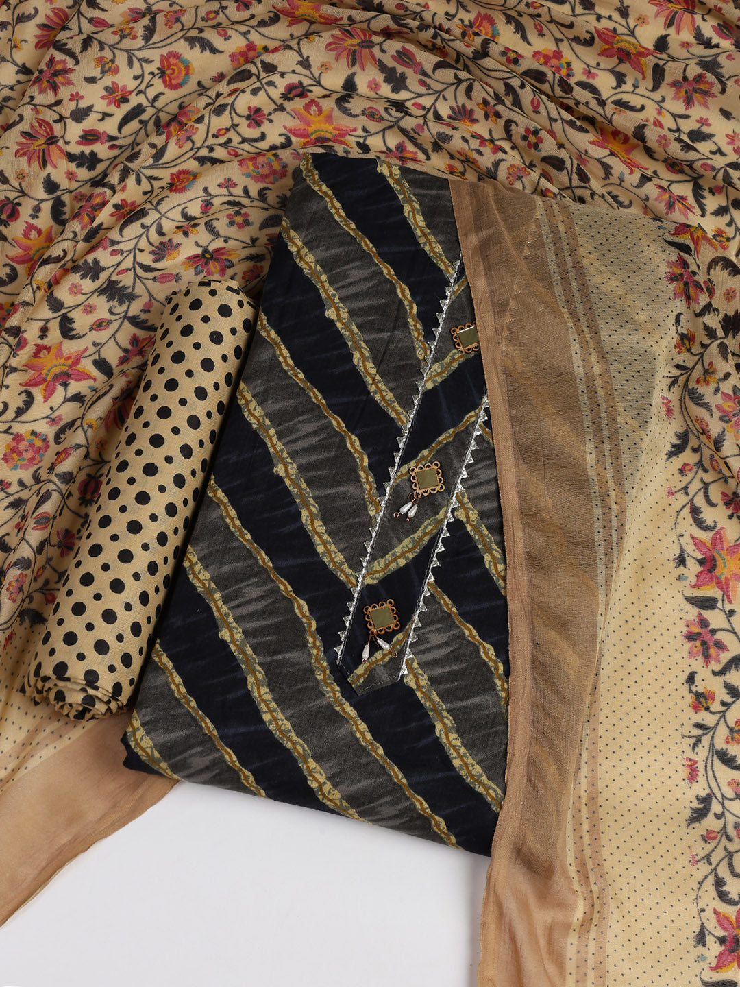 Printed Cotton Blend Unstitched Suit With Dupatta