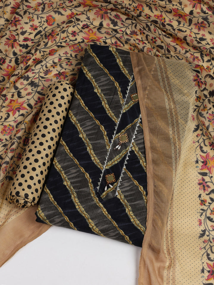 Printed Cotton Blend Unstitched Suit With Dupatta