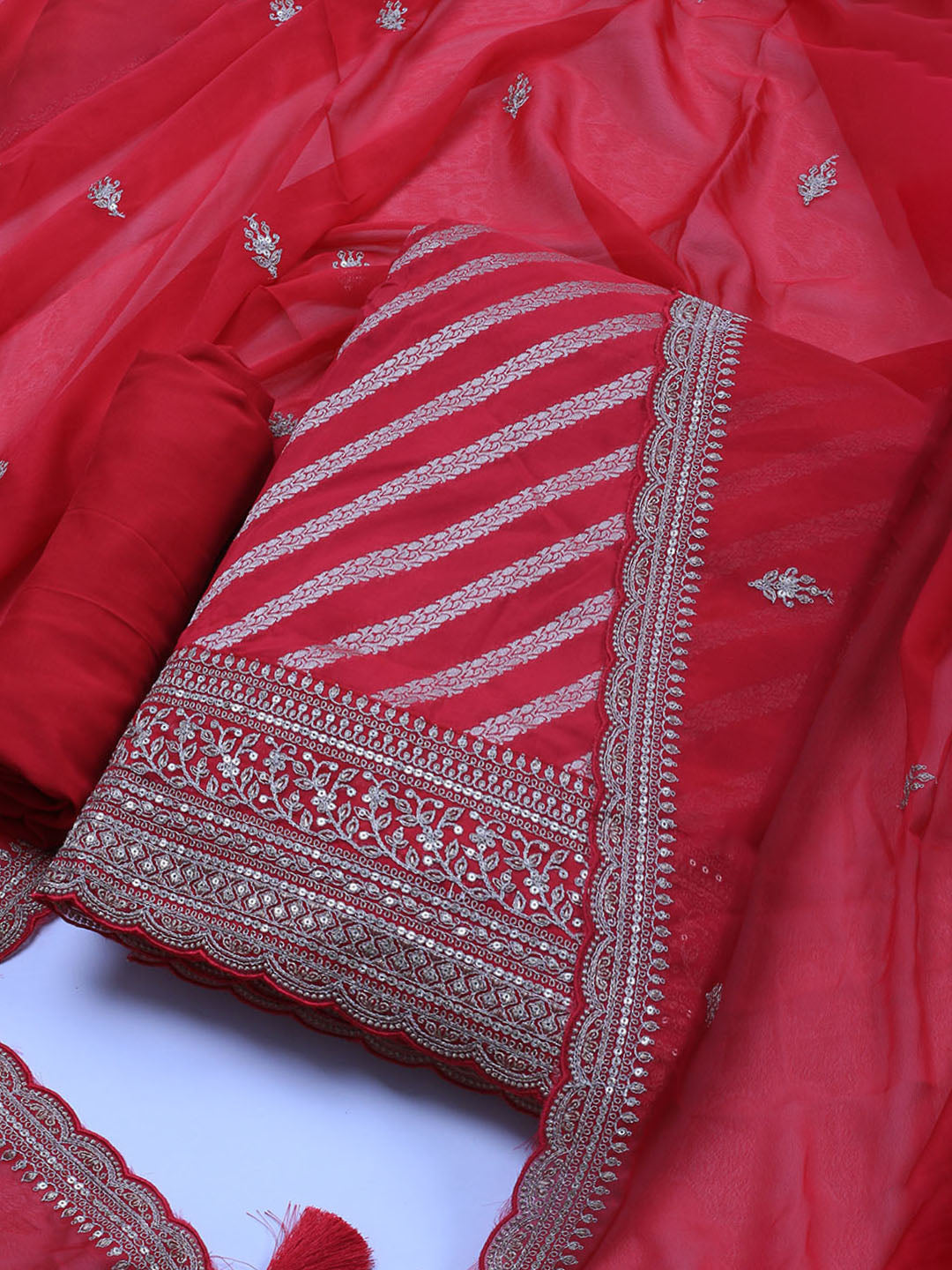 Zari Jaal Art Silk Unstitched Suit Piece With Dupatta